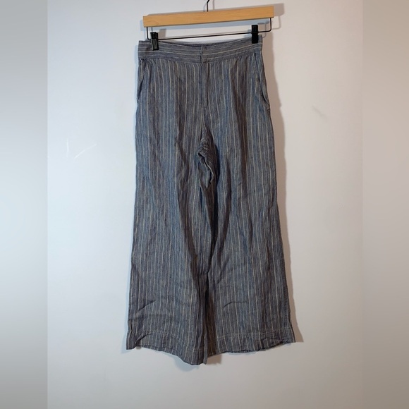Brochu Walker linen wide leg cropped Blue pin Striped Women's Pants size XS - Picture 3 of 10